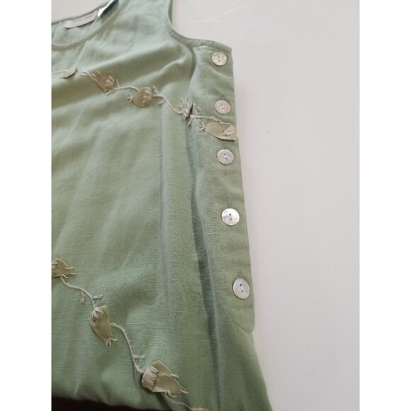 Vintage 90s Dress PS Midi Cotton Green Applique Leaves Sleeveless Jumper Pinafor - Picture 6 of 13
